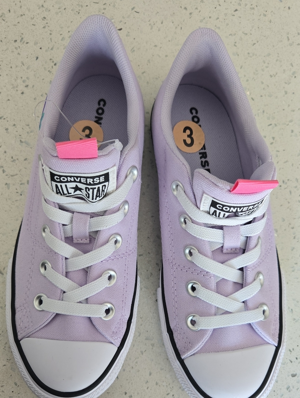 Converse Kids Low Top Sneakers in Lavender with Pink Pull Tab